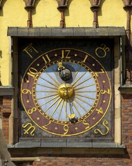 Astronomical clock, Old Town Hall at Rynek, Wroclaw, Poland, Europe