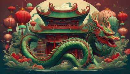 Obraz premium 2025 Chinese Year of the Snake and Chinese Architecture
