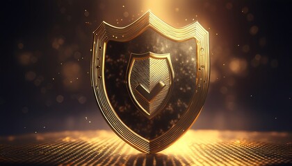 A glowing golden shield symbolizing protection and security against various threats.
