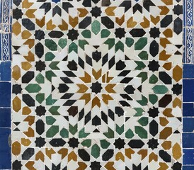 Close-up of zellij mosaic, Marrakech, Morocco, Africa
