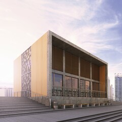 Modern building, 3D illustration, rendering, computer graphics