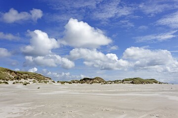 Dunes with cloudy sky, Kniepsand, Amrum, North Frisia, Schleswig-Holstein, Germany, Europe