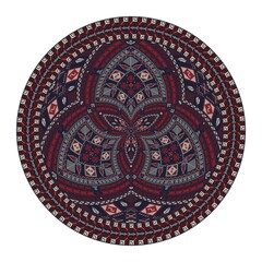 Decorative round Palestinian Tatreez design element over white background, vector illustration