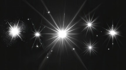 Obraz premium Glowing Light Effects Set: Set of white glowing lights effects isolated on transparent background, sun flash with rays and spotlight, star burst with sparkles,