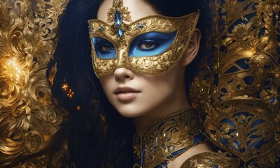 Beautiful young woman in a Venetian mask at the masquerade. ai generative, AI generated