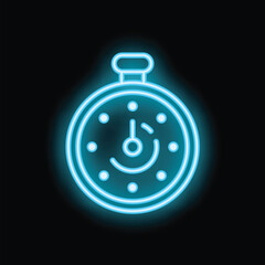 Neon sign of a classic stopwatch with its hand moving, evoking time passing by