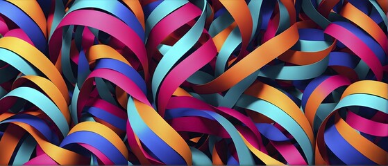 Illustration of abstract minimalist ribbon designs that rotate and change colors, creating a rhythm of anticipation, AI generated