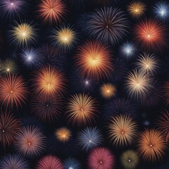 Fototapeta premium Multicolored fireworks fill the night sky, creating a vibrant and festive atmosphere, AI generated