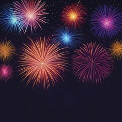 Fototapeta premium Bursting fireworks display in the night sky with vibrant colors, creating a joyful festive atmosphere, AI generated