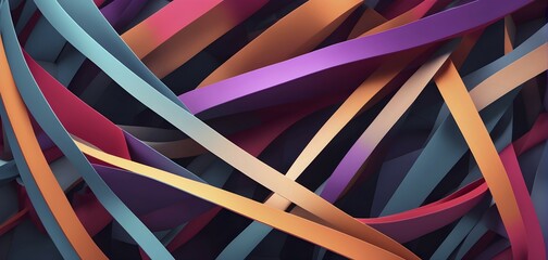Illustration of abstract minimalist ribbon designs that rotate and change colors, creating a rhythm of anticipation, AI generated