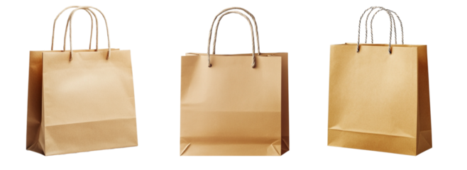 brown paper shopping bag isolated on transparent background