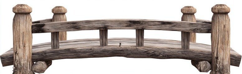 Rustic wooden footbridge, isolated, garden design element