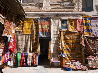 Carpet dealers in the historic centre, Unesco World Heritage Site, Essaouira, Morocco, Africa