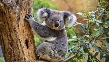 Obraz premium AI generated, animal, animals, mammal, mammals, biotope, habitat, one, individual, foraging, wildlife, koala (Phascolarctos cinereus)