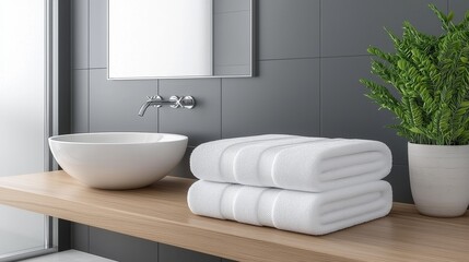 Fototapeta premium Transform Your Bathroom with Stylish Sinks, Functional Mirrors, and Comforting Towels to Enhance Your Daily Routine