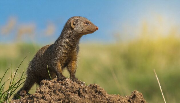 KI generated, animal, animals, mammal, mammals, biotope, habitat, one, individual, foraging, wildlife, dwarf mongoose, mongoose, Africa, Helogale, (Helogale parvula undulatus)