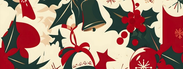 Fototapeta premium Abstract mix of traditional Christmas symbols arranged in a vibrant modern style, AI generated