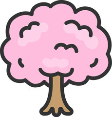 桜の木のアイコン（線画カラー）のイラスト