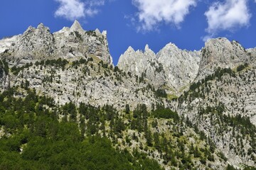 Mountain view from Runica, Ropojana valley, Theth, Thethi National Park, Albanian Alps, Prokletije, Balkans, Albania, Europe