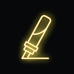 Yellow neon sign of a marker drawing a straight line on a dark background