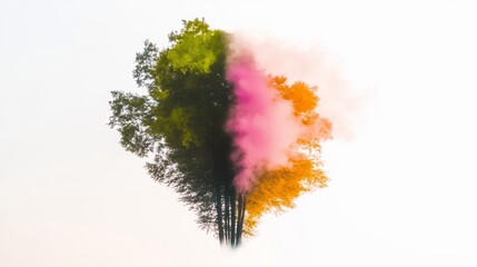 Abstract Tree With Pink And Orange Smoke Cloud