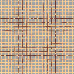 Vector abstract seamless pattern of brown line on grey background. Vector hand-drawn brown colored linen texture, seamless pattern