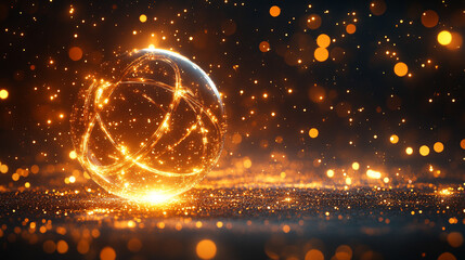 A futuristic depiction of atomic structure with electrons orbiting the nucleus symbolizing quantum mechanics concepts minimalistic bright tone modern blurred empty caption space on the side

