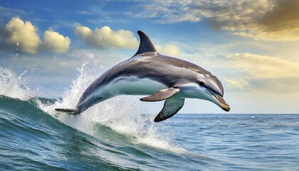 Fototapeta premium AI generated, A dolphin (Delphinidae) (Delphinus delphis), Dolphin, sideways