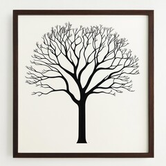 Framed Artwork Depicting a Bare Black Tree on White