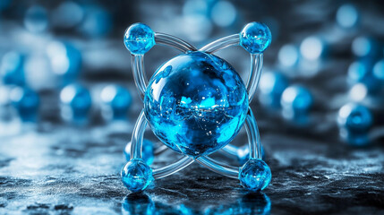 A futuristic depiction of atomic structure with electrons orbiting the nucleus symbolizing quantum mechanics concepts minimalistic bright tone modern blurred empty caption space on the side