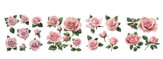 Vintage style pink roses isolated on transparent background