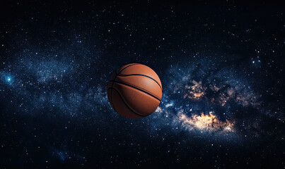 Obraz premium Fiery Basketball Floating in Cosmic Space