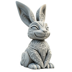 3D Cartoonish Arctic Hare Sculpture with Aztec Patterns in White Finish for Creative Projects