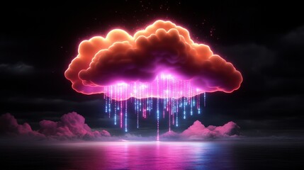 Vibrant digital cloud with colorful rain.