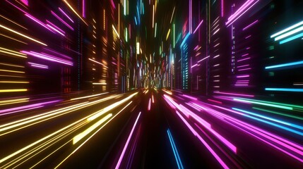 Vibrant neon light streaks in motion.