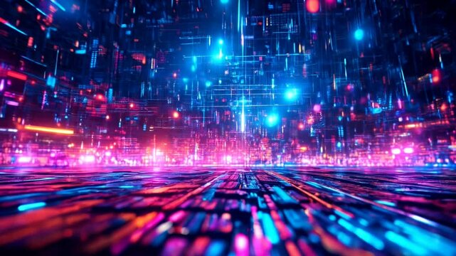 ネオンの光が無数に見える混沌としたどこかの世界の風景B
