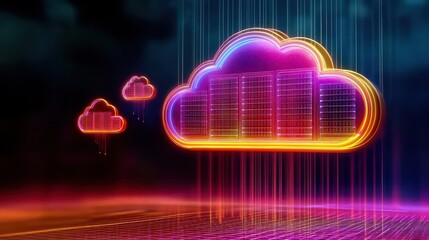 Colorful digital clouds with data streams.