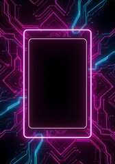 Futuristic digital interface background with glowing neon lines and large blank copy space for UI design. Copyspace Textspace.