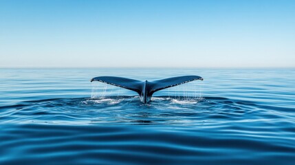 Fototapeta premium Whale's fluke diving into ocean water.