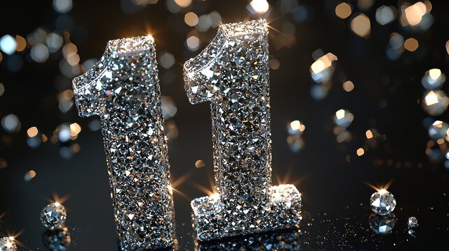 Sparkling diamond number 11 on black background.