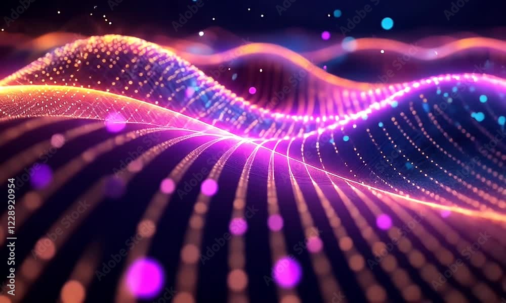Poster abstract glowing data wave, digital landscape, vibrant particles, background, tech design