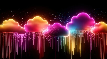Vibrant neon clouds with colorful rain effects.