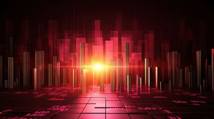 Digital landscape with vibrant, glowing elements.