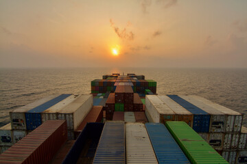 Container ship underway at sea in the morning
