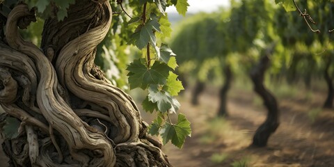 AI generated ancient weather gnarled trunks twisting skyward in a storied vineyard decades