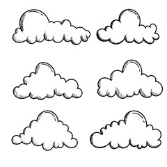 Set clouds sketch hand drawn doodle vector isolated. 