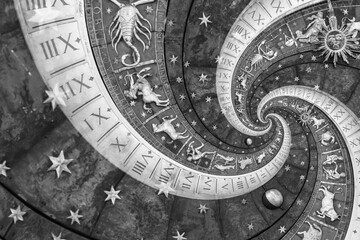 Zodiac Signs Horoscope background. Concept for fantasy and mystery, black