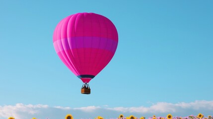 Obraz premium Pink And Purple Hot Air Balloon Over Sunflower Field