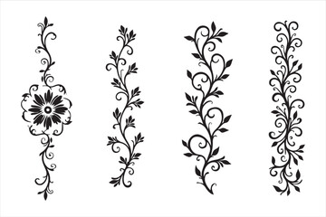 Silhouette vertical line divider with Baroque ornament black color only