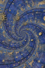 Zodiac Signs Horoscope background. Concept for fantasy and mystery, blue